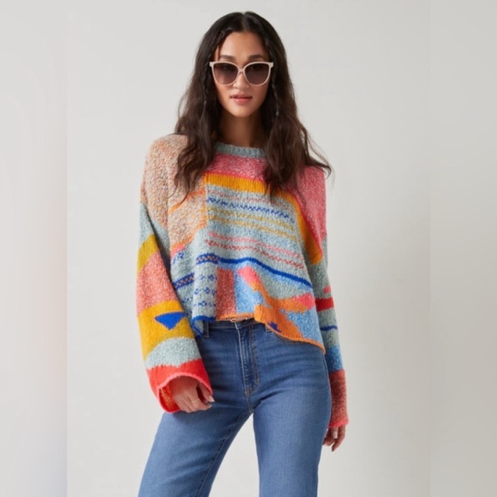 Francesca’s Sharlene Mixed Pattern Pullover Sz XL